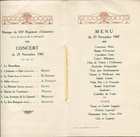 Speisekarte Comite francais 1907. 2. Innenseite